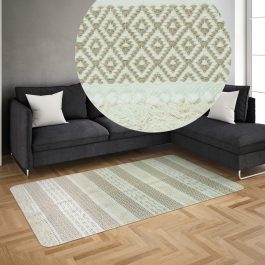 Handwoven Cotton Rug – Soft Beige & Cream Striped Mat (5×3 ft)
